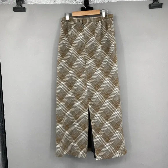 Vintage B. Moss Maxi Skirt Womens 4 Y2K 90s Brown Plaid Wool Blend Academia - Picture 8 of 16
